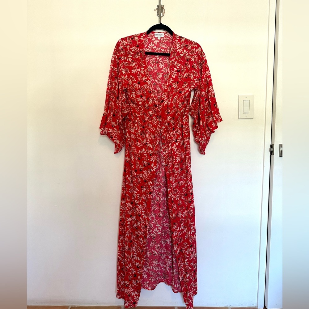Long red duster beach coverup